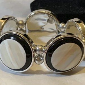 Black Iridescent Silver Stretch Bracelet Free Shipping